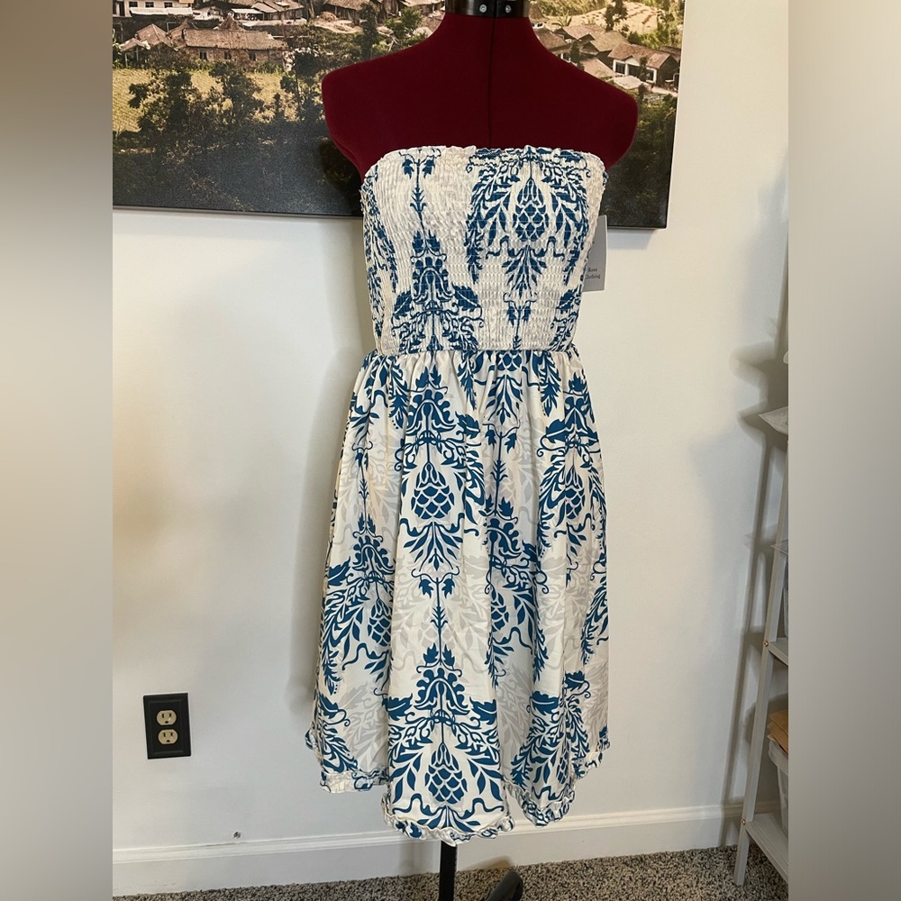 Blue and White Strapless summer dress
